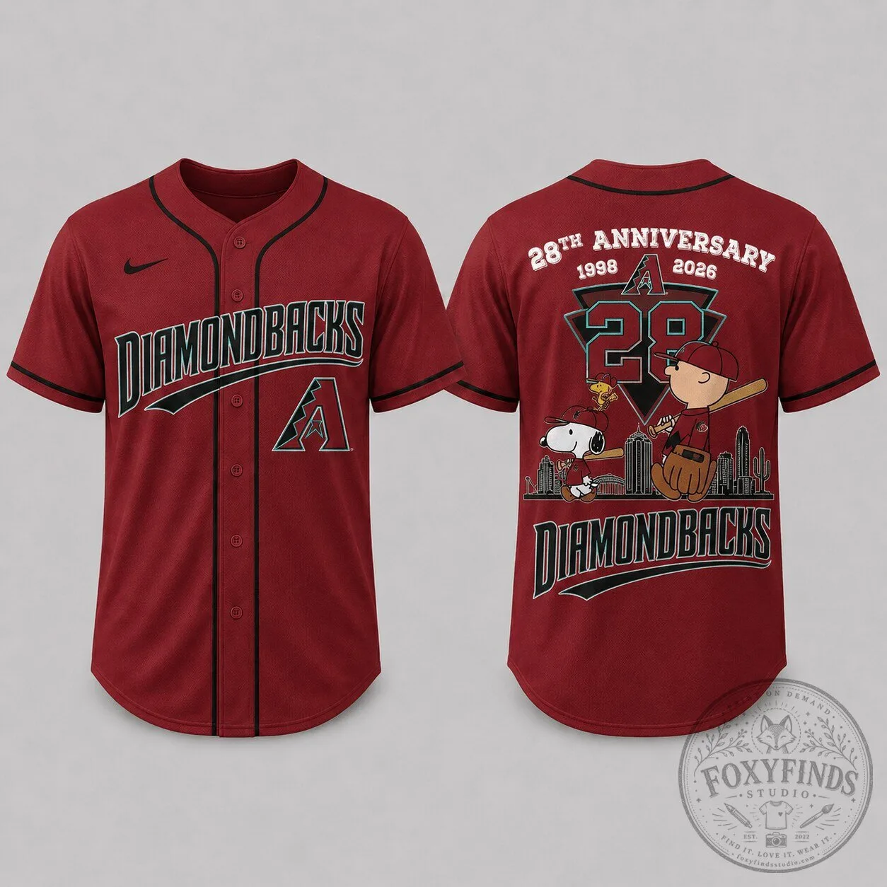 Arizona Diamondbacks 28th Anniversary Snoopy Peanuts Baseball Jersey